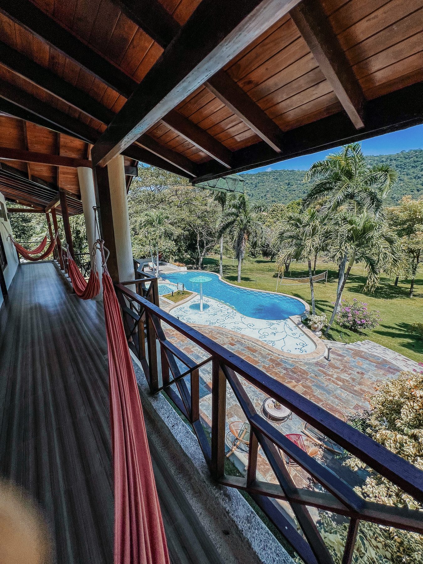 Hammock veranda overlooking the lagoon pool and the Sierra Nevada