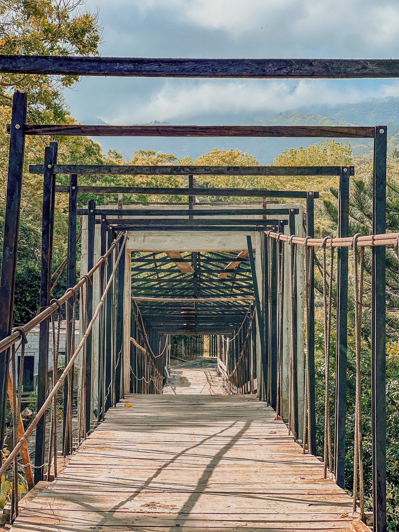 The private suspension bridge across the Río Piedras