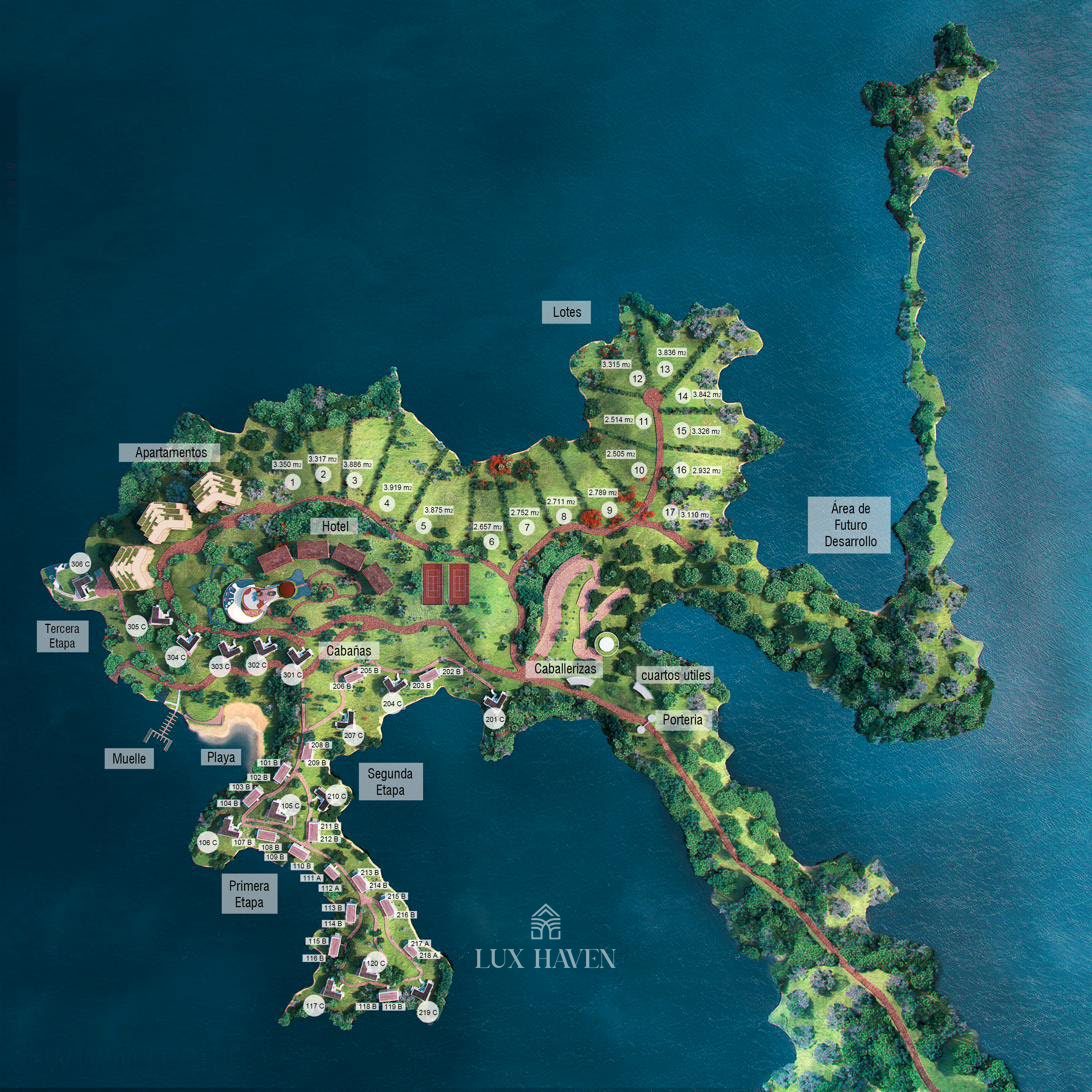 The development masterplan — phases, dock, stables and gatehouse
